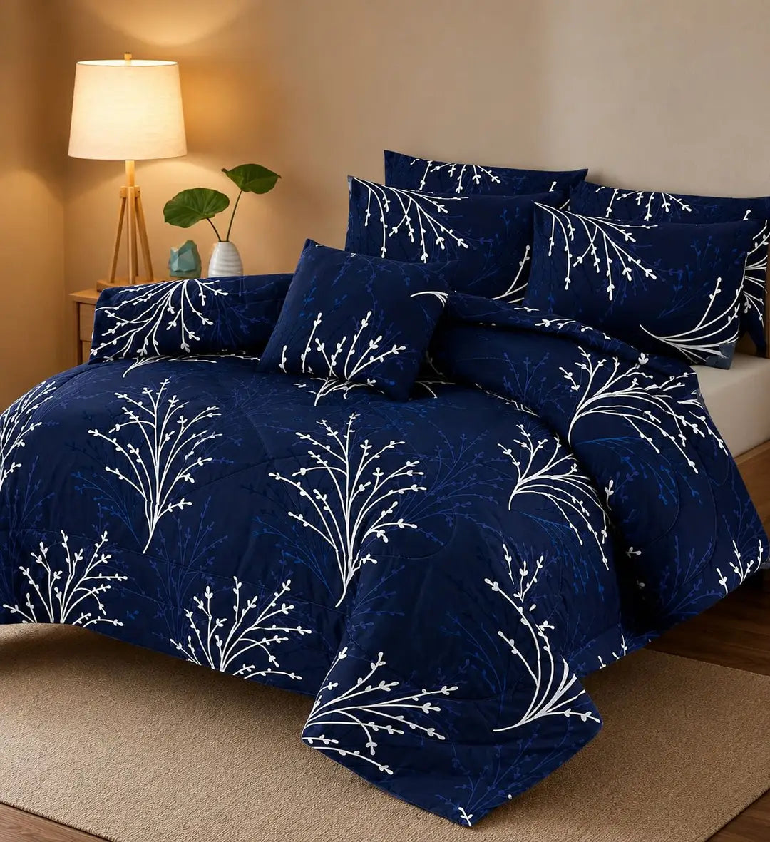 Printed Comforter Set 7-Piece | Cotton Salonica | Double Bed | Blue