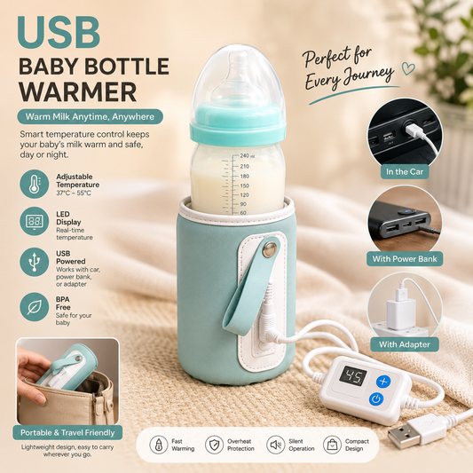 USB Baby Bottle Warmer with Adjustable Temperature & LED Display |  Portable Milk Warmer Sleeve