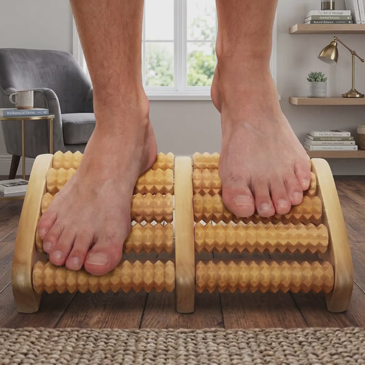 Traditional Wooden Roller Foot Massager |  Natural Wood Foot Relaxation Massager